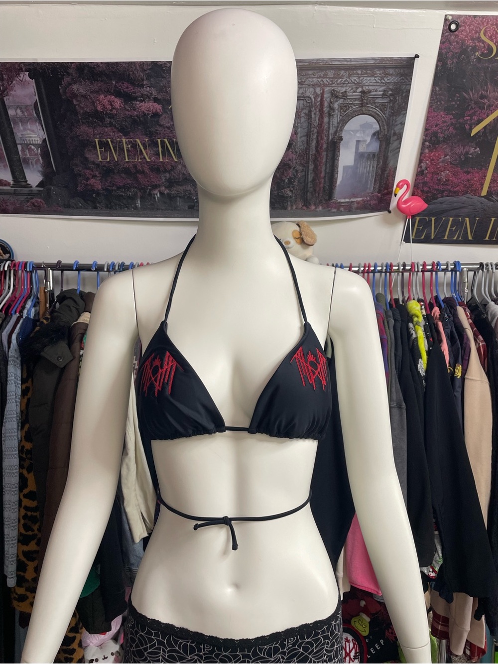 No Boundaries Embroidered Sleep Token Inspired Bikini Top Size Large Black Red